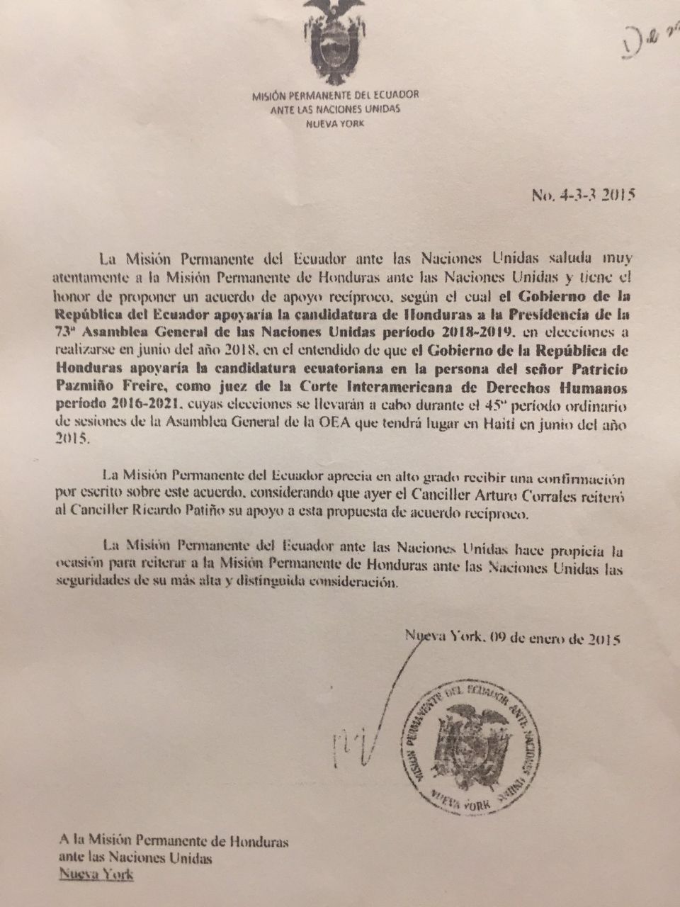 Aparecen Notas Intercambiadas Entre Ecuador Y Honduras Por Acuerdo De 5191