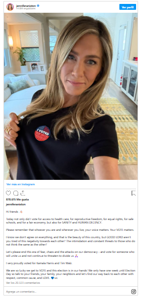 Jennifer Aniston announces her vote for Kamala Harris “for sanity and human decency”
 –