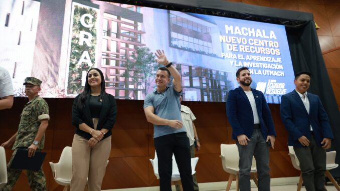 El presidente de la República, Daniel Noboa, en la Universidad Técnica de Machala (UTMACH), este lunes, 13 de enero de 2025. Foto extraída de la cuenta de Noboa en X.